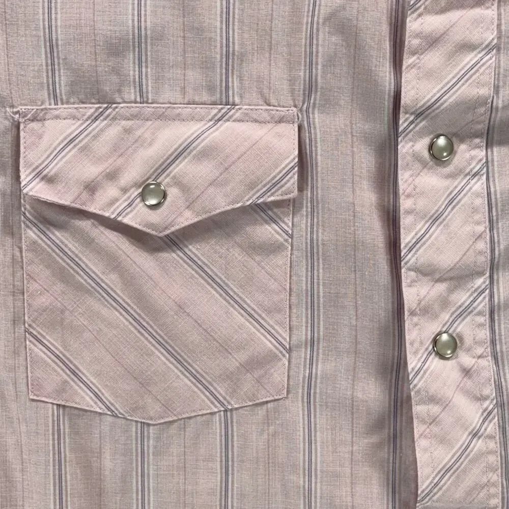 Vintage Wrangler Western Shirt Adult MEDIUM Pink Pearl Snap Cowboy Pastel 80s